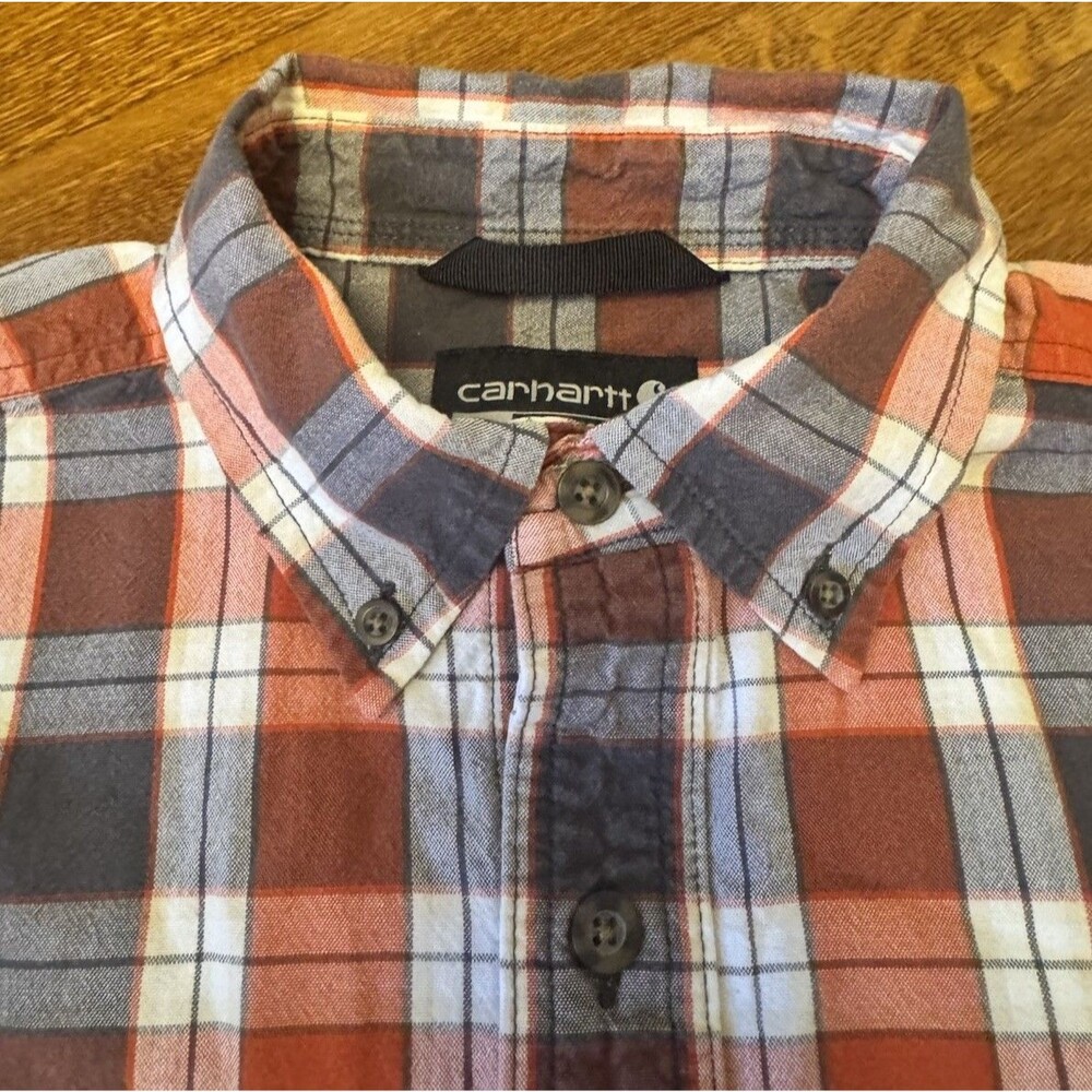 Carhartt Men's Size Small Plaid Flannel Button Down Shirt Long Sleeve Red Gray